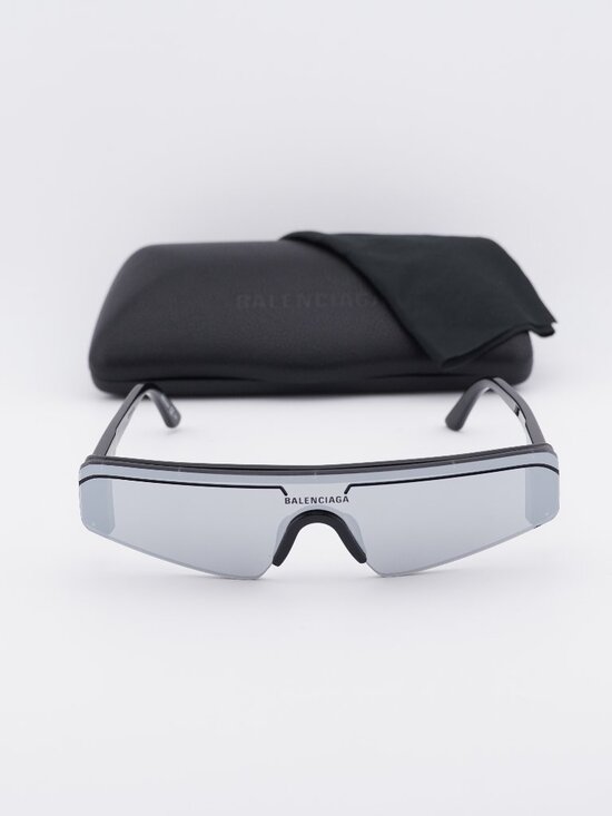 Balenciaga BB0003S 005 Shield Sunglasses - Black / Silver Mirror main image 11